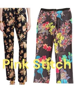 Pink Stitch Black Multi Floral Pajama Style Pant (8)